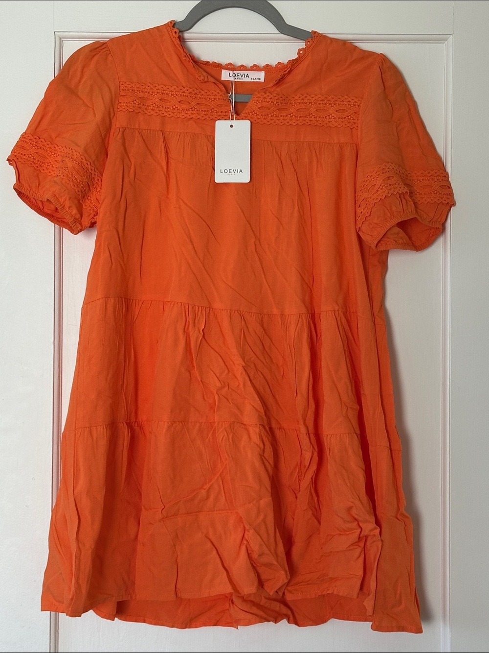 Loevia Bright Orange Lace-Trim Dress